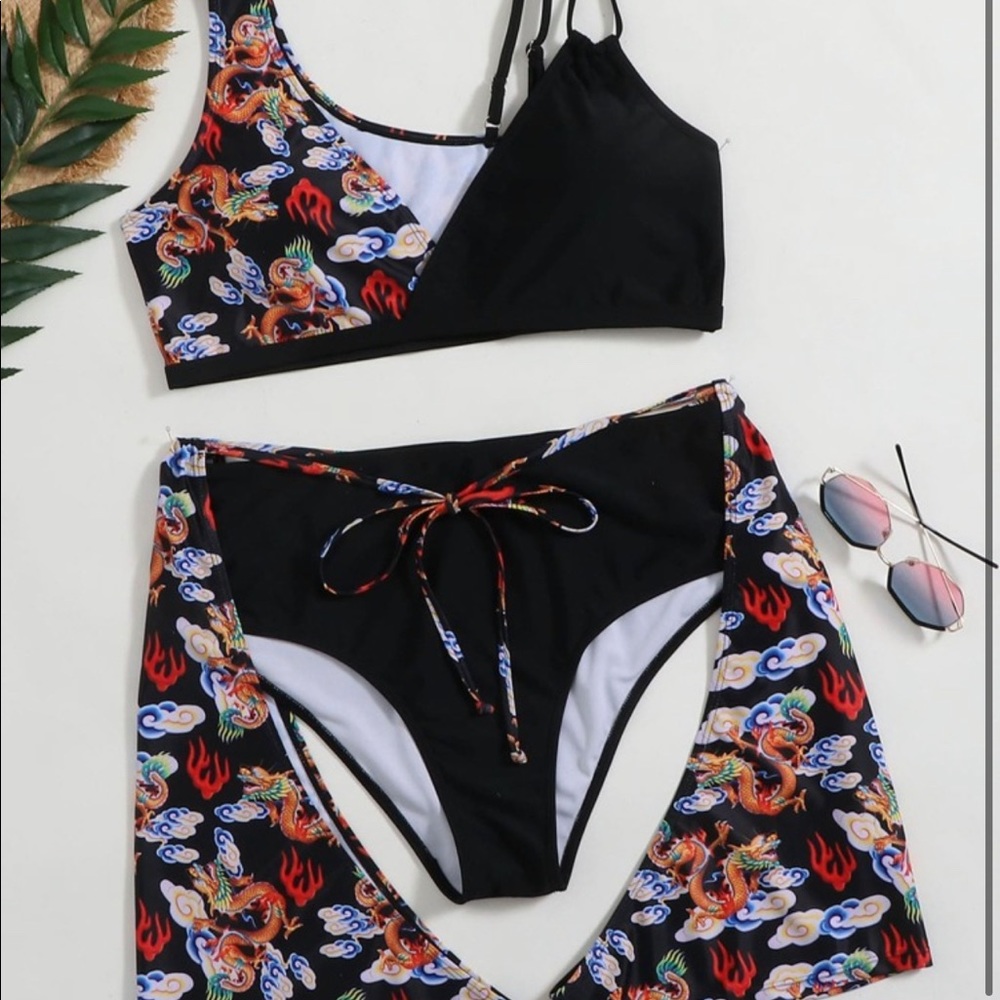 3 piece Dragon Print Bikini Swimsuit